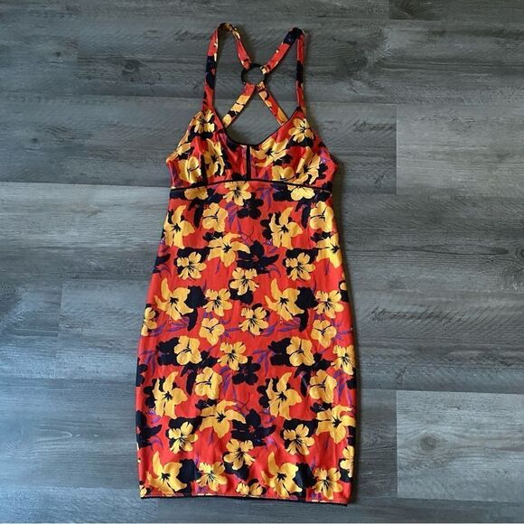 Urban Outfitters Racerback Bodycon Dress Vibrant Hibiscus Floral Bright Small - Picture 3 of 11